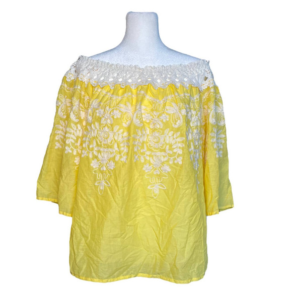 Flying Tomato Off the Shoulder Sunshine Yellow Embroidered Blouse Womens Size M - Picture 1 of 7